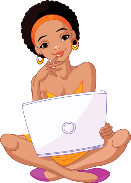 Set of Girl with computer design elements vector 04