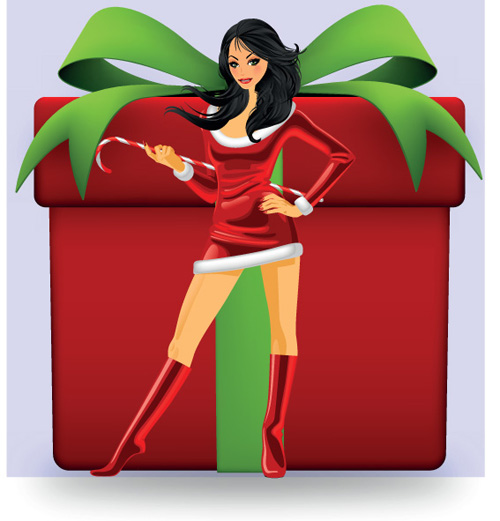 Christmas Girl and gift box design vector material 01