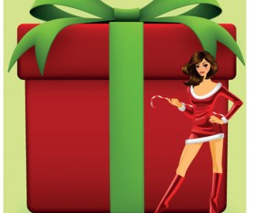 Christmas Girl and gift box design vector material 05