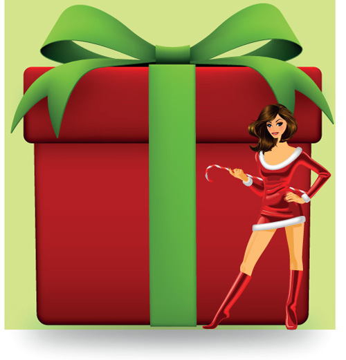 Christmas Girl and gift box design vector material 05