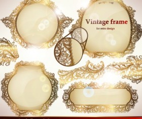 Set of Golden lacework frames vector 02