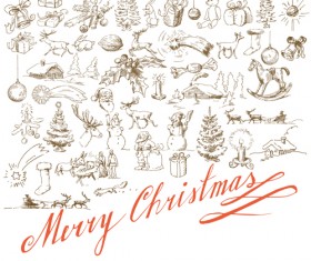 Hand drawn Retro Merry Christmas accessories vector art 03
