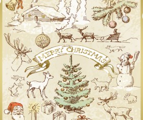 Hand drawn Retro Merry Christmas accessories vector art 04