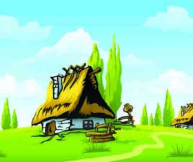 Set of House with nature design vector 01