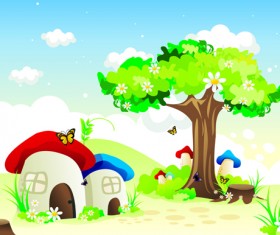 Set of House with nature design vector 03