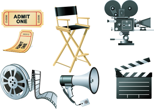 Vector set of Icons 3D movies elements 01