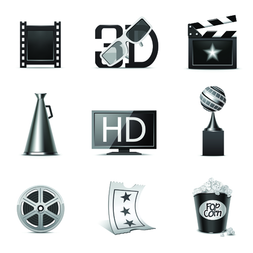 Vector set of Icons 3D movies elements 03