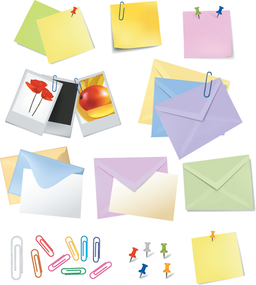 Multicolor Message paper and paper clip vector 02