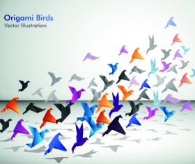 Set of Flight Origami birds vector Illustration 02