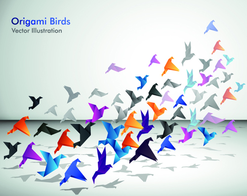 Set of Flight Origami birds vector Illustration 02