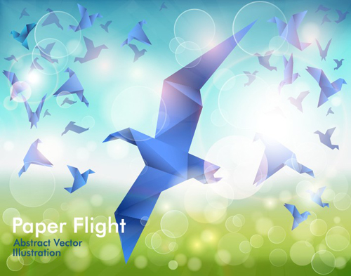 Set of Flight Origami birds vector Illustration 04