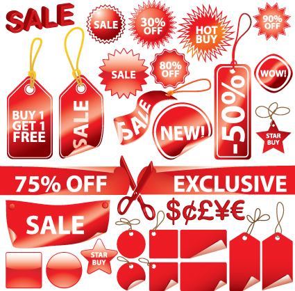 Set of Vivid Price tags and stickers vector material 01