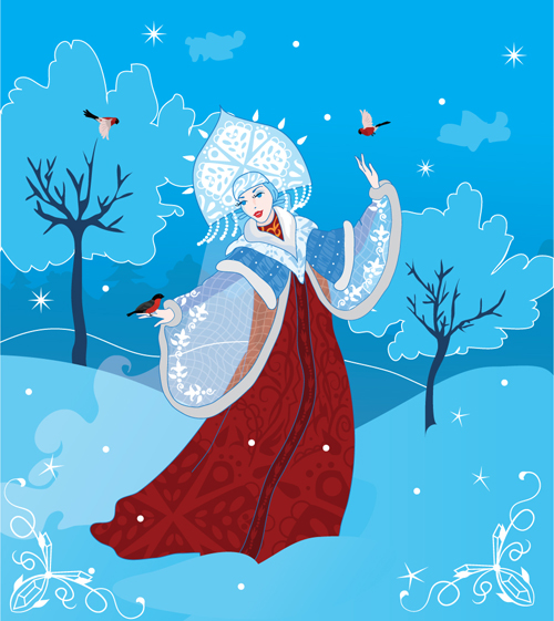Set of Russian style Christmas elements vector graphic 01