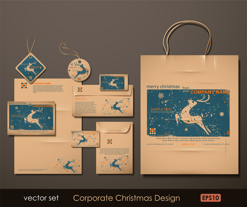 Set of Corporate Christmas design kit vector 01