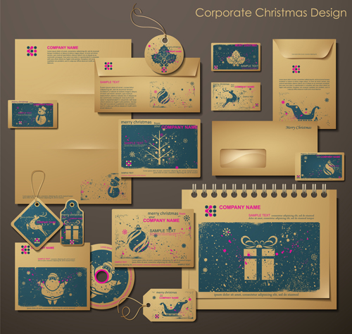 Set of Corporate Christmas design kit vector 03