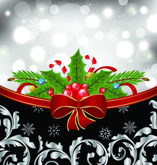 Shiny Christmas Backgrounds With bow design vector 05