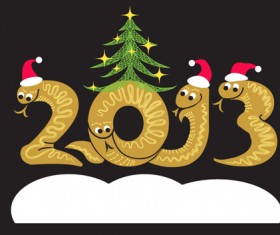 Year of Snake and Christmas design elements vector 02