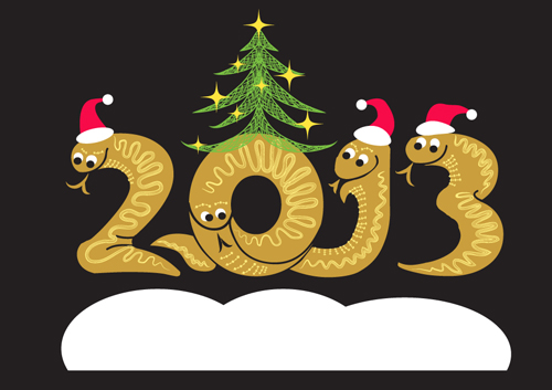 Year of Snake and Christmas design elements vector 02