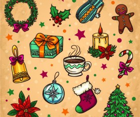 Vintage Cute Christmas design elements vector set 01