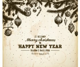 Vintage Hand drawn New Year and Christmas ornaments vector set 02