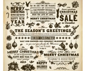 Vintage Hand drawn New Year and Christmas ornaments vector set 03