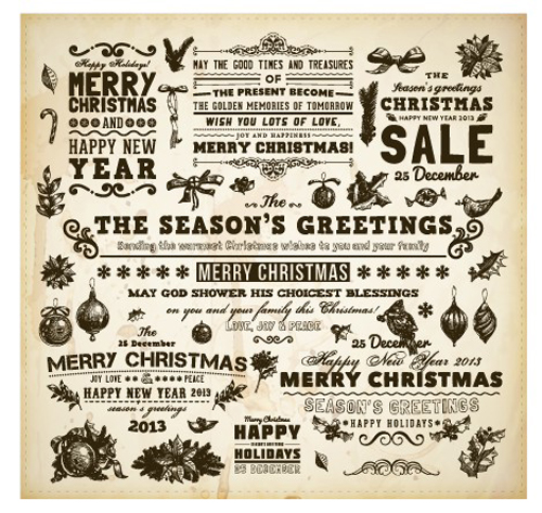 Vintage Hand drawn New Year and Christmas ornaments vector set 03