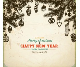 Vintage Hand drawn New Year and Christmas ornaments vector set 04