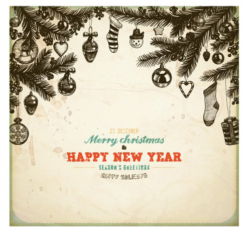 Vintage Hand drawn New Year and Christmas ornaments vector set 04