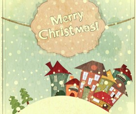 Set of Vintage Merry Christmas cards vector graphics 01
