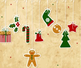 Set of Vintage Merry Christmas cards vector graphics 04