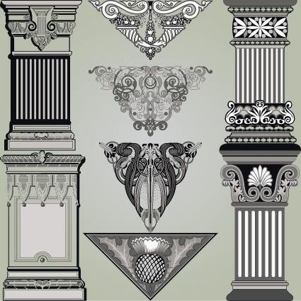 Vintage Symbols and Decoration Patterns vector set 01