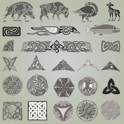 Vintage Symbols and Decoration Patterns vector set 03