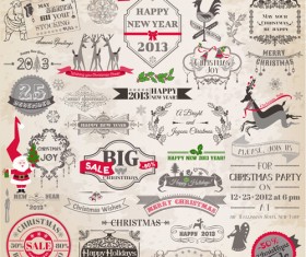 Set of Vintage xmas Decorative elements vector 02
