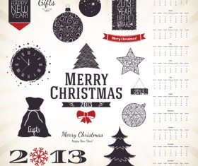 Set of Vintage xmas Decorative elements vector 03