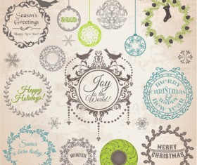 Set of Vintage xmas Decorative elements vector 04