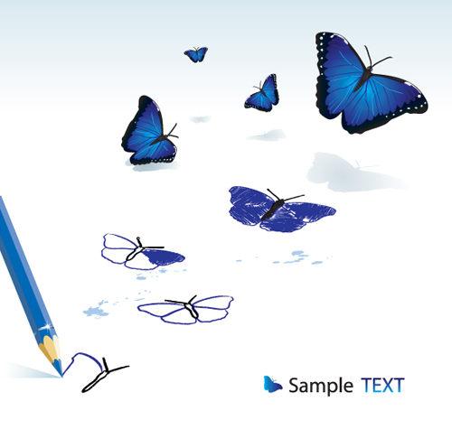 Vivid butterfly with pencil design vector