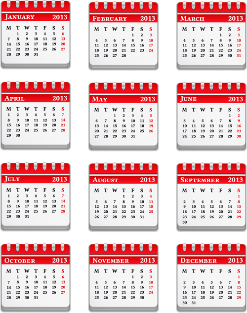 Vector set of Wall calendar 2013 design elements 04