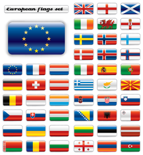 Set of World Flags Icons mix design vector 04