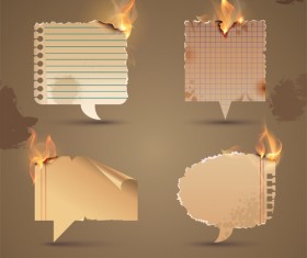 Set of Burning old paper design vector 02