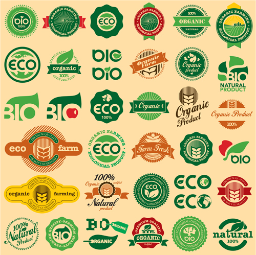 Go green Eco and Bio labels with Stickers vector 02