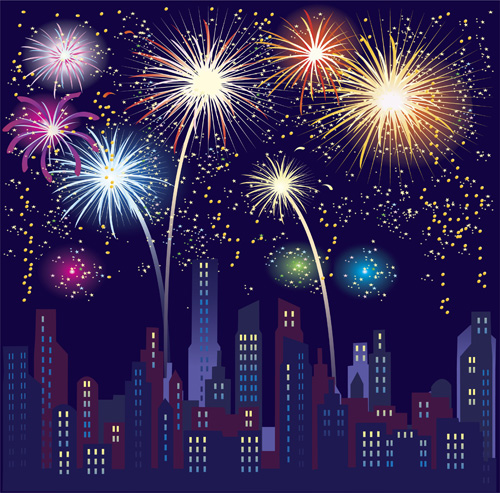 Set of holiday Fireworks design vector material 01