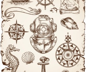 Marine labels and decor vector collection 01