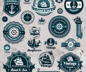 Marine labels and decor vector collection 04