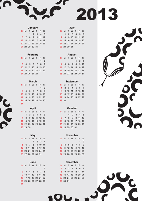 Creative Snake calendar 2013 design vector set 01