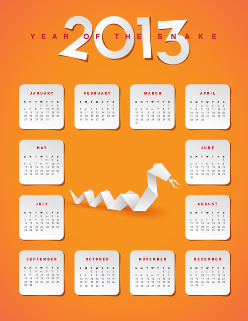Creative Snake calendar 2013 design vector set 03