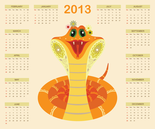 Creative Snake calendar 2013 design vector set 05