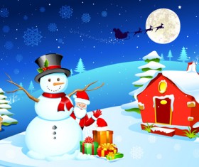 Cute Xmas Snowman design elements vector set 01
