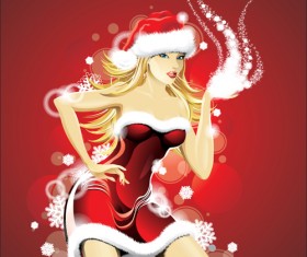 Stylish Christmas party girls design vector set 03