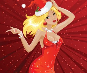 Stylish Christmas party girls design vector set 04
