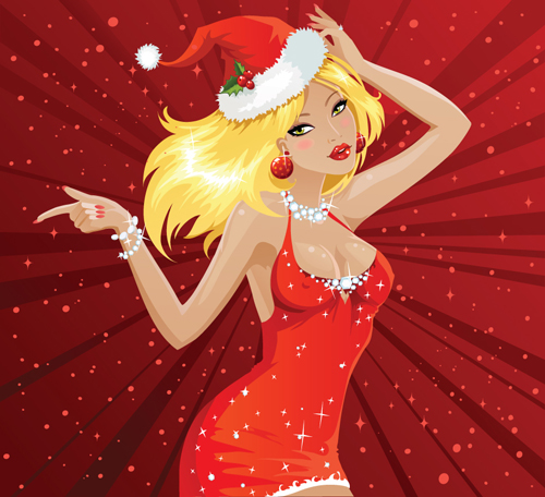 Stylish Christmas party girls design vector set 04